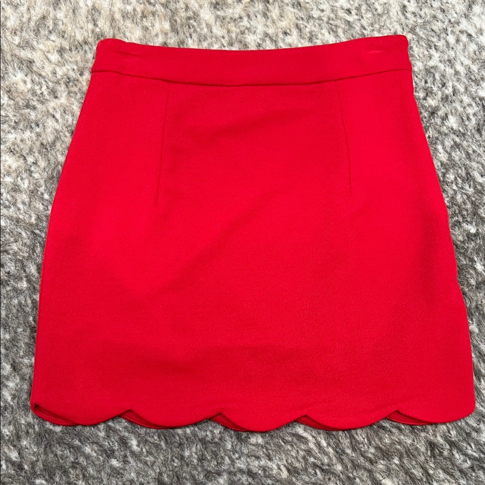 Tobi Vibrant Red Scalloped Pencil Skirt